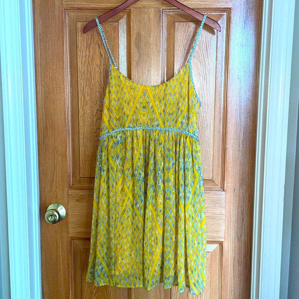 Free People mini dress EUC size S yellow/grey